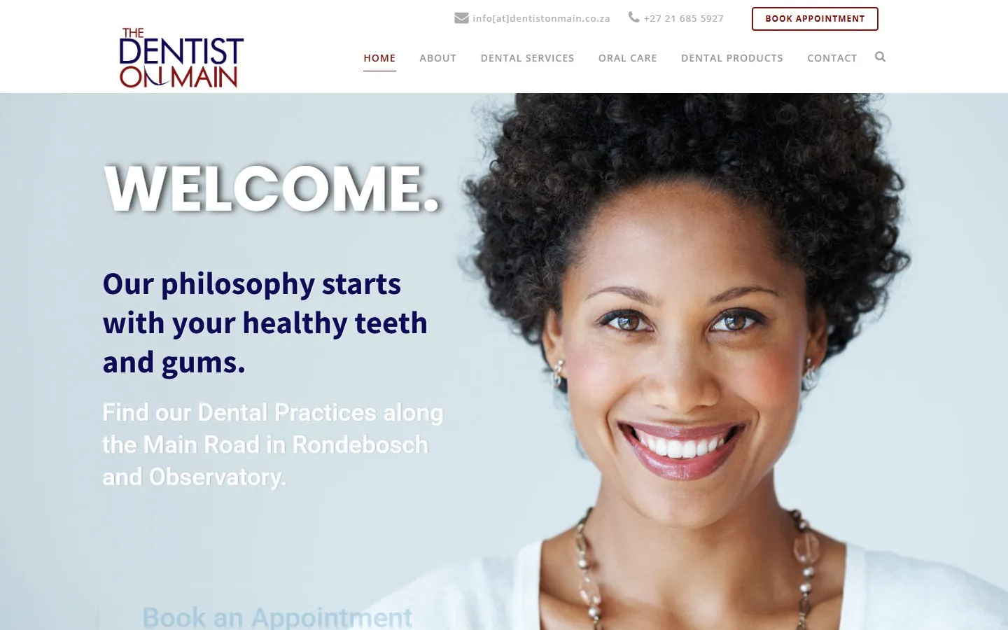 The current Dentist on Main Rondebosch website, dentistonmain.co.za